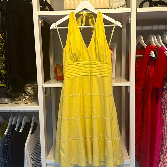 BCBGMaxAzria pastel yellow cotton halter A-line dress - Picture 3 of 7